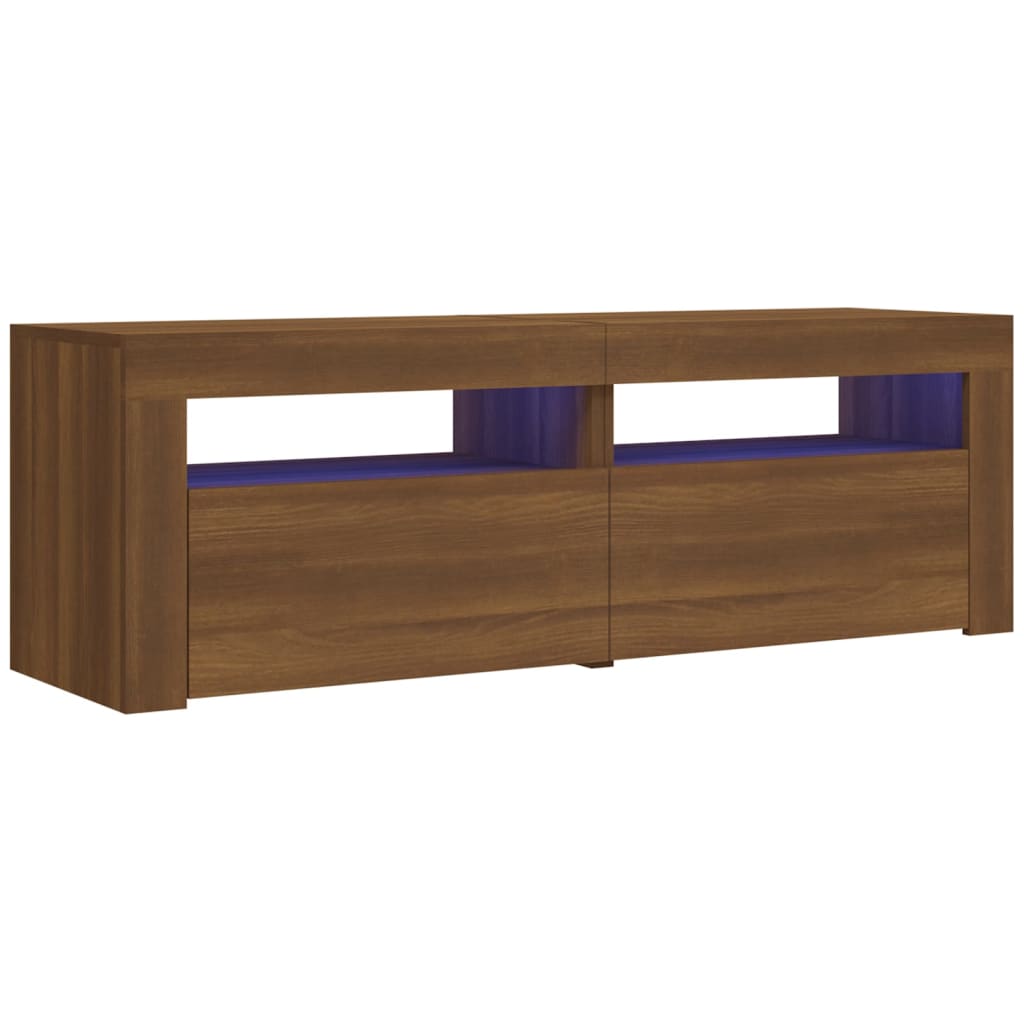 tv-bord med LED-lys 120x35x40 cm brun egetræsfarve