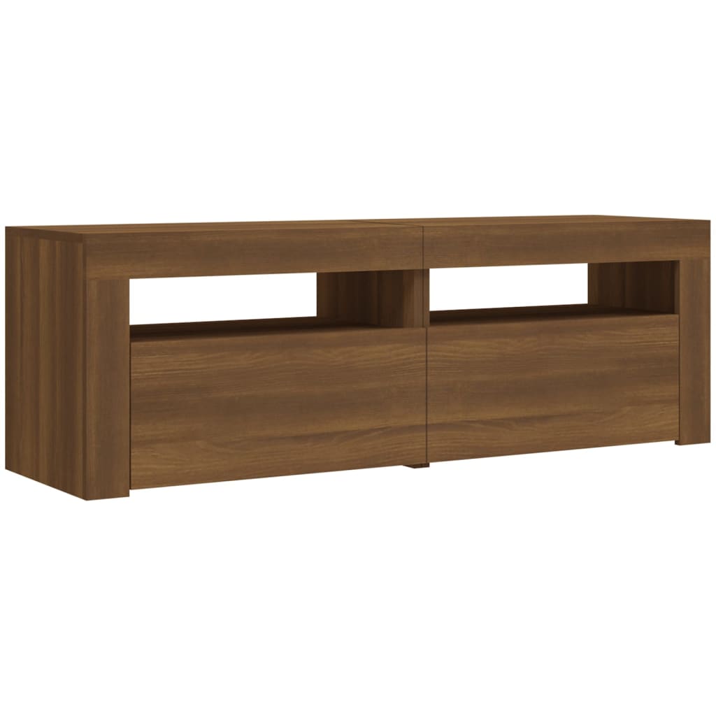 tv-bord med LED-lys 120x35x40 cm brun egetræsfarve