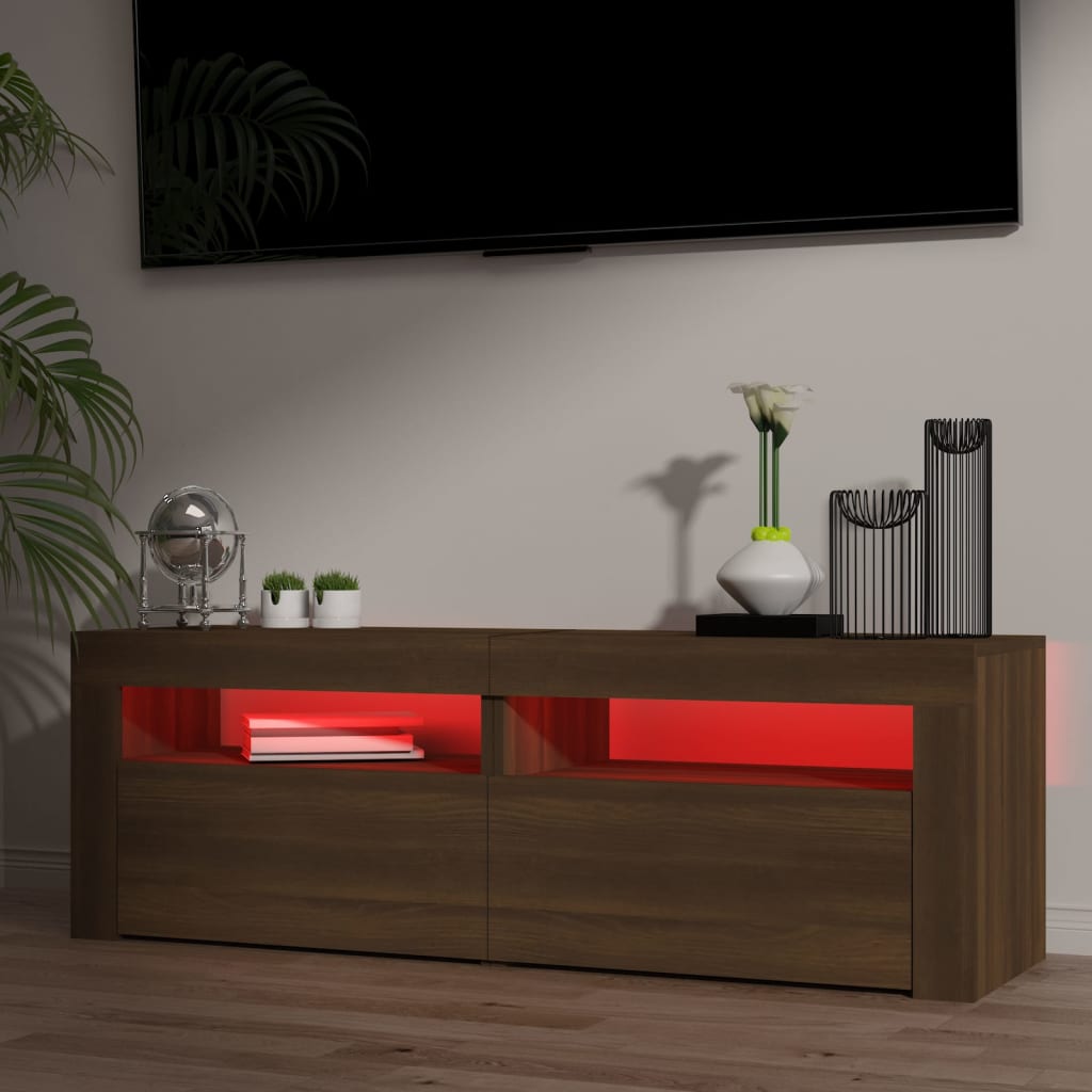 tv-bord med LED-lys 120x35x40 cm brun egetræsfarve