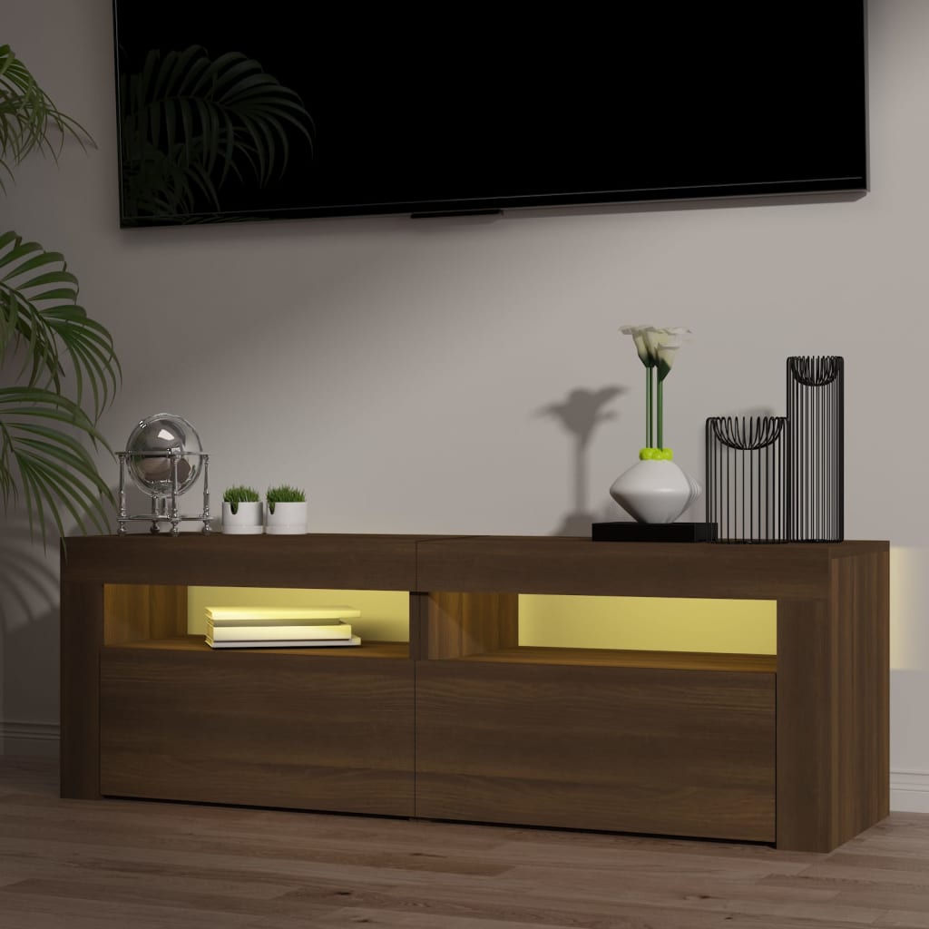 tv-bord med LED-lys 120x35x40 cm brun egetræsfarve