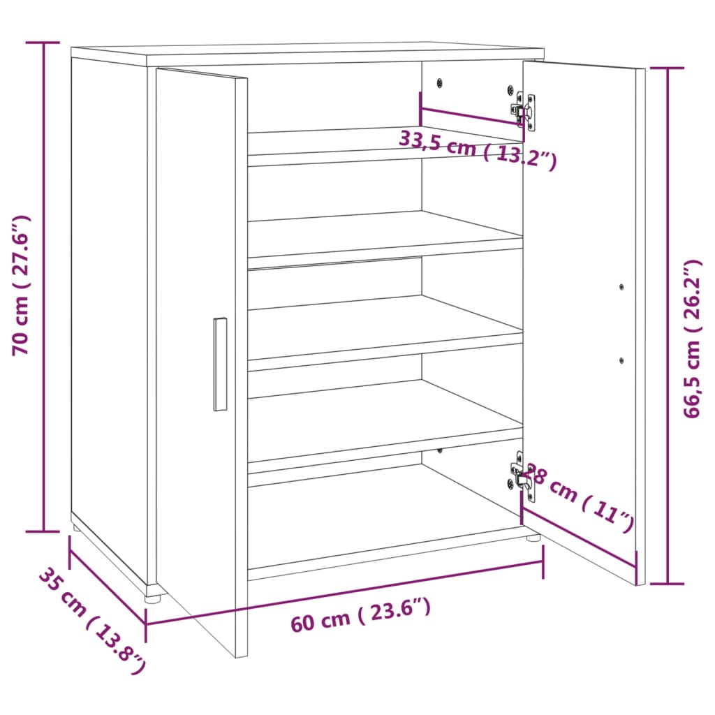 skoskab 60x35x70 cm konstrueret træ røget egetræ