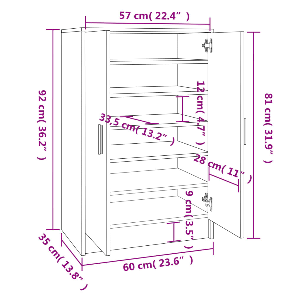 skoskab 60x35x92 cm konstrueret træ røget egetræ