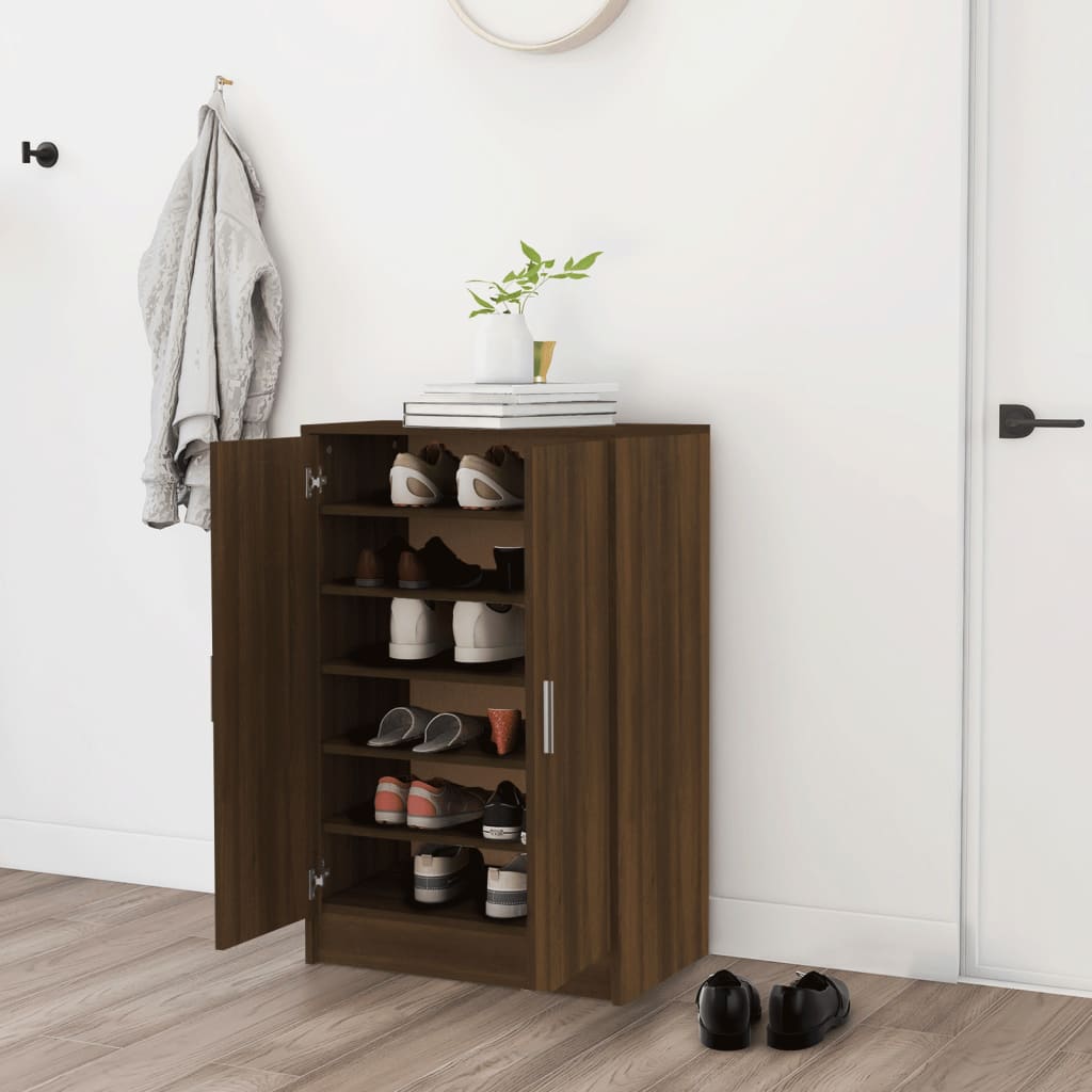 skoskab 60x35x92 cm konstrueret træ brun egetræsfarve