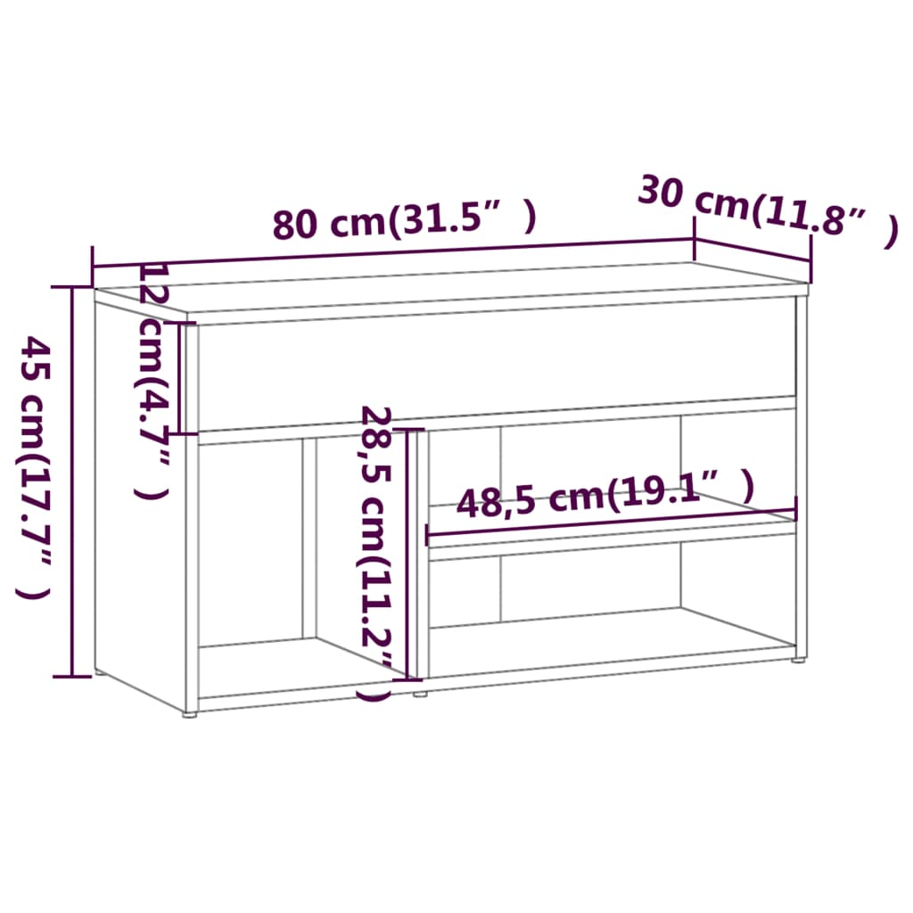 skobænk 80x30x45 cm konstrueret træ røget egetræsfarve
