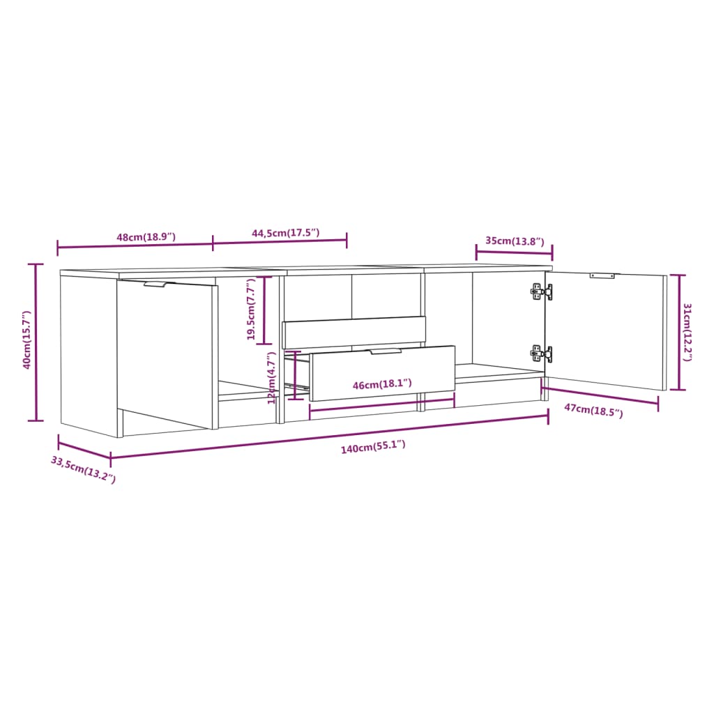 TV-skab hvid 140x35x40 cm konstrueret træ