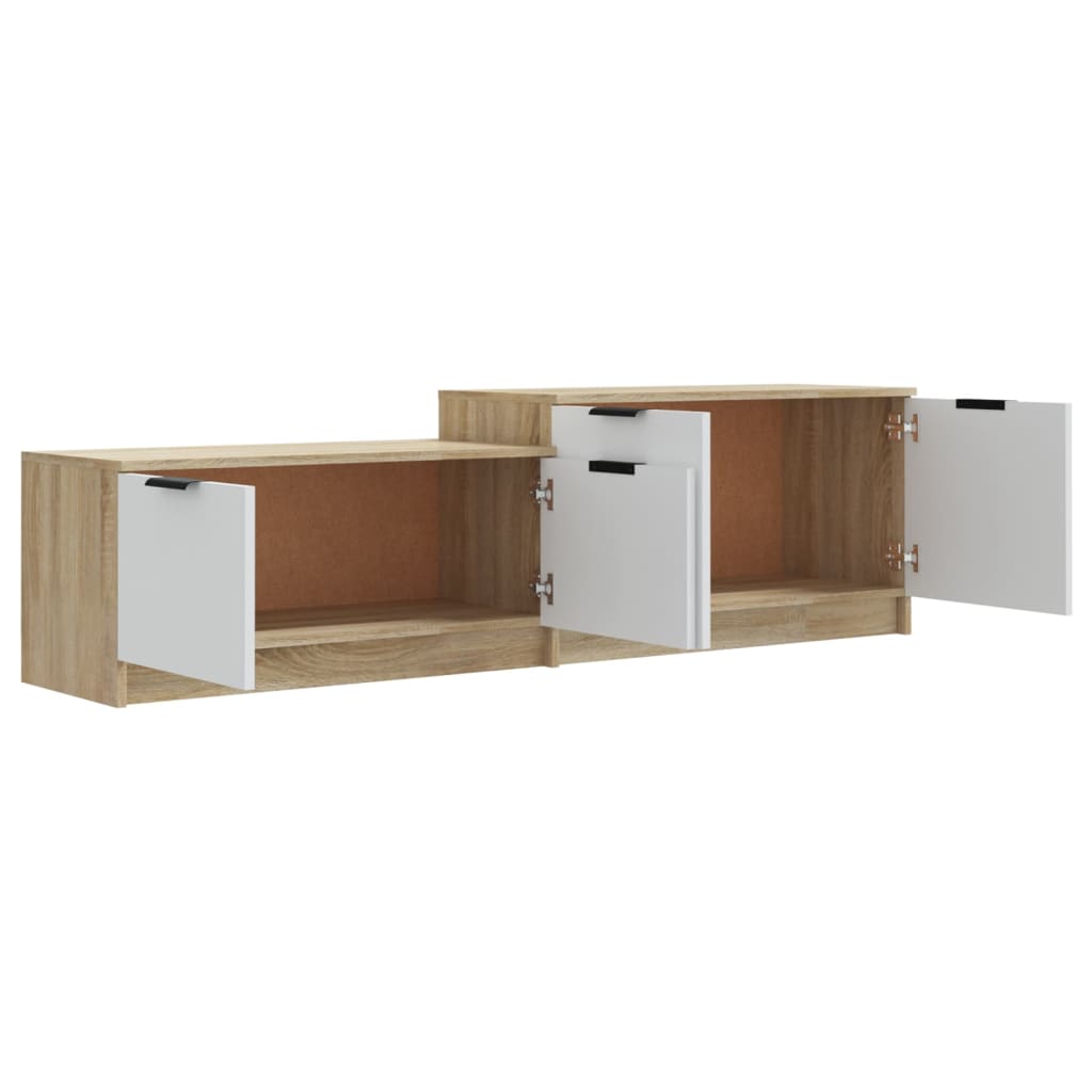 tv-bord 158,5x36x45 cm konstrueret træ hvid og egetræsfarvet