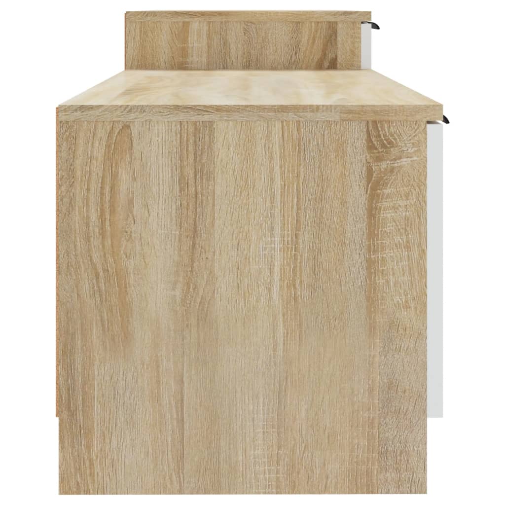 tv-bord 158,5x36x45 cm konstrueret træ hvid og egetræsfarvet