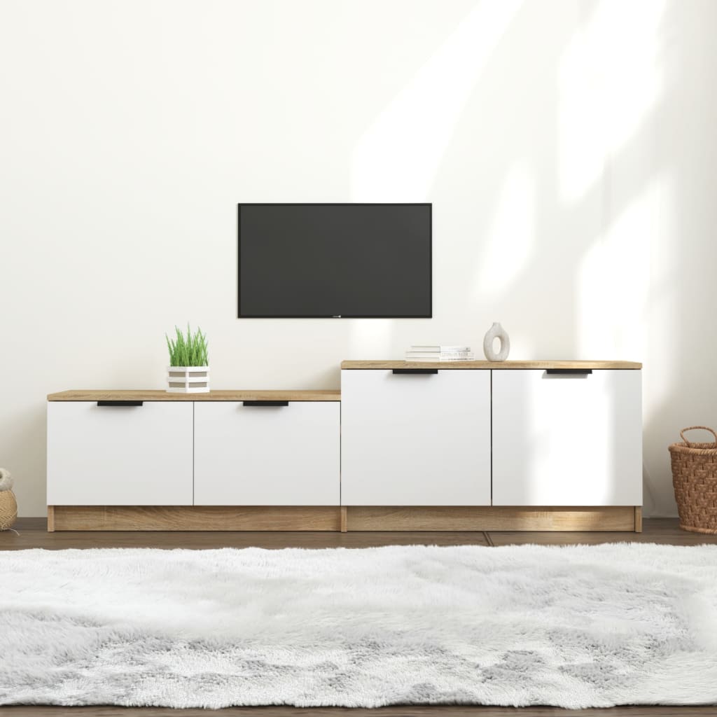 tv-bord 158,5x36x45 cm konstrueret træ hvid og egetræsfarvet