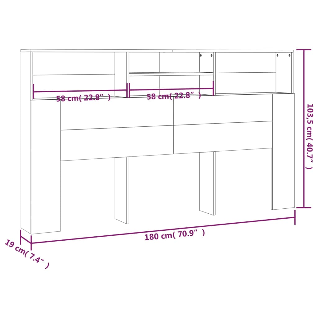 sengegavl med opbevaring 180x19x103,5 cm hvid