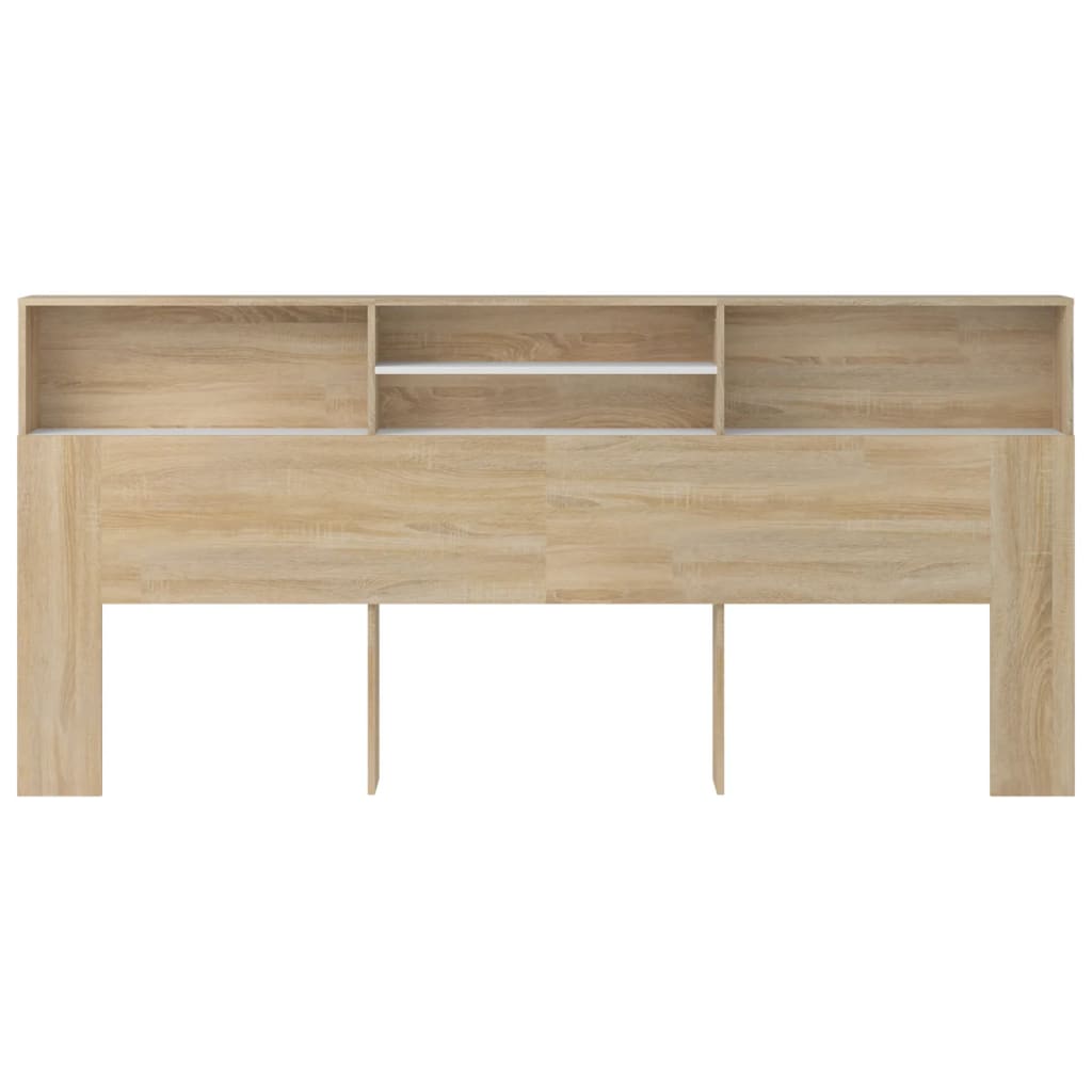 sengegavl med opbevaring 220x19x103,5 cm hvid og sonoma-eg
