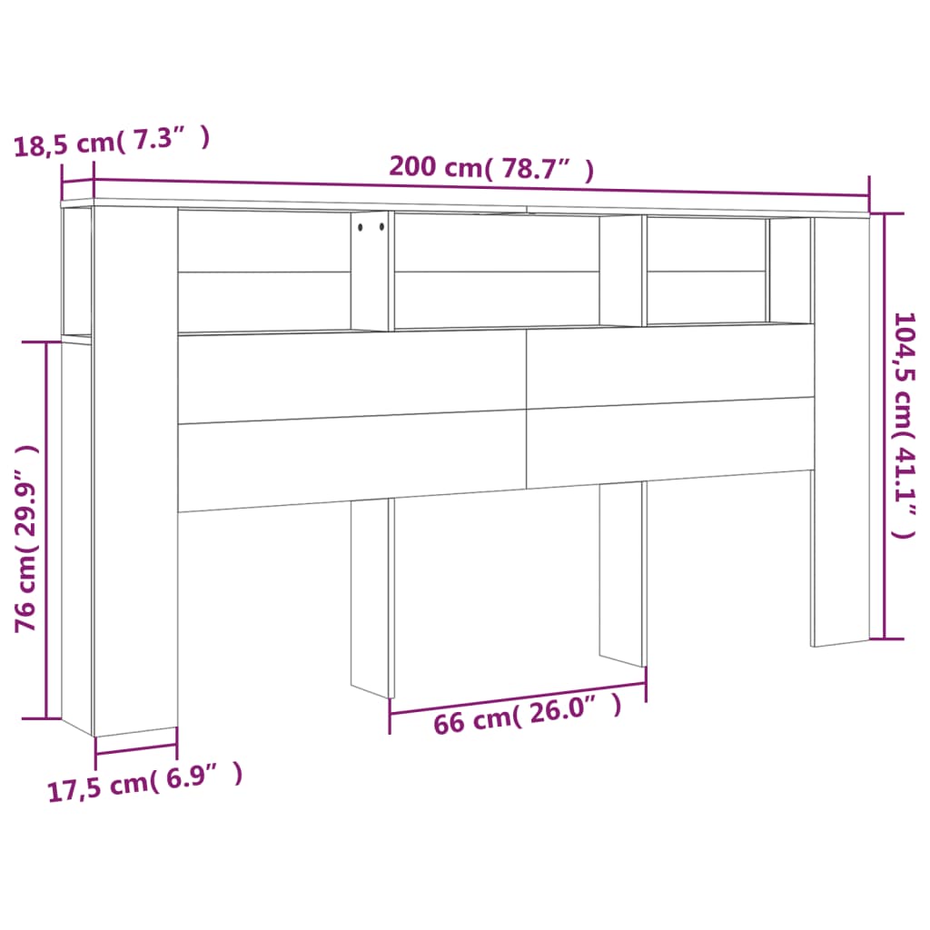 sengegavl med opbevaring 200x18,5x104,5 cm hvid højglans