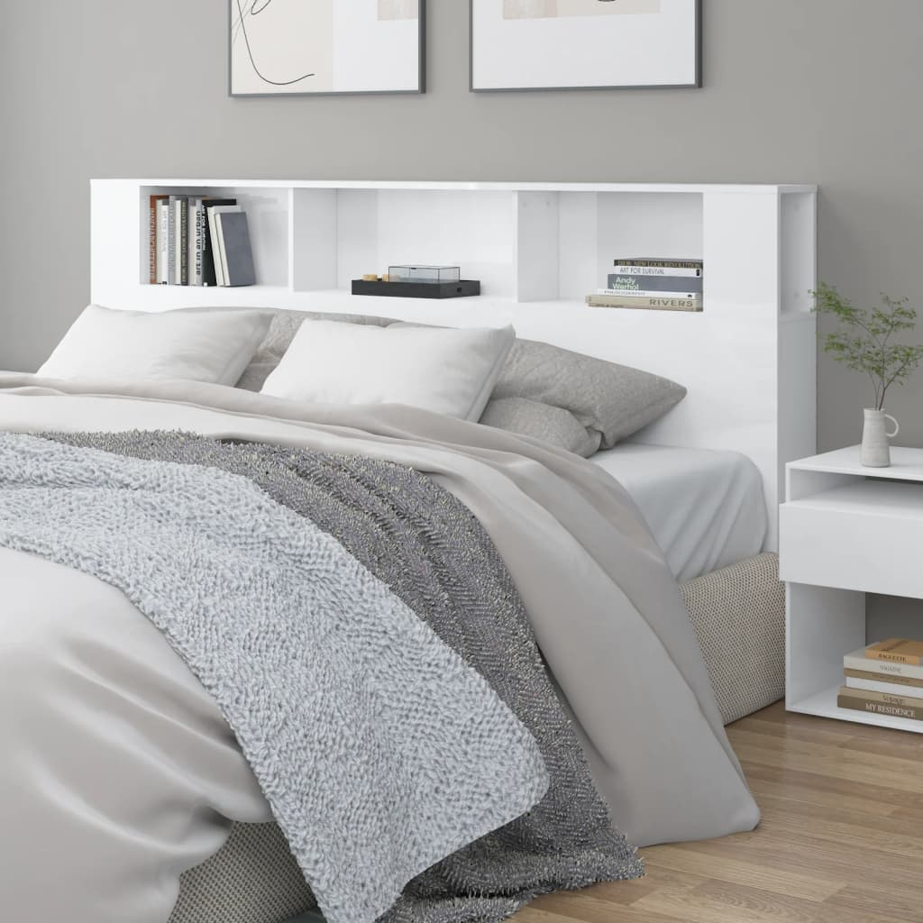 sengegavl med opbevaring 200x18,5x104,5 cm hvid højglans