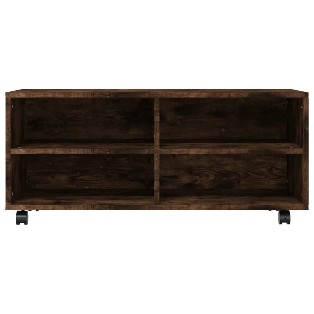 tv-bord med hjul 90x35x35 cm konstrueret træ røget egetræ