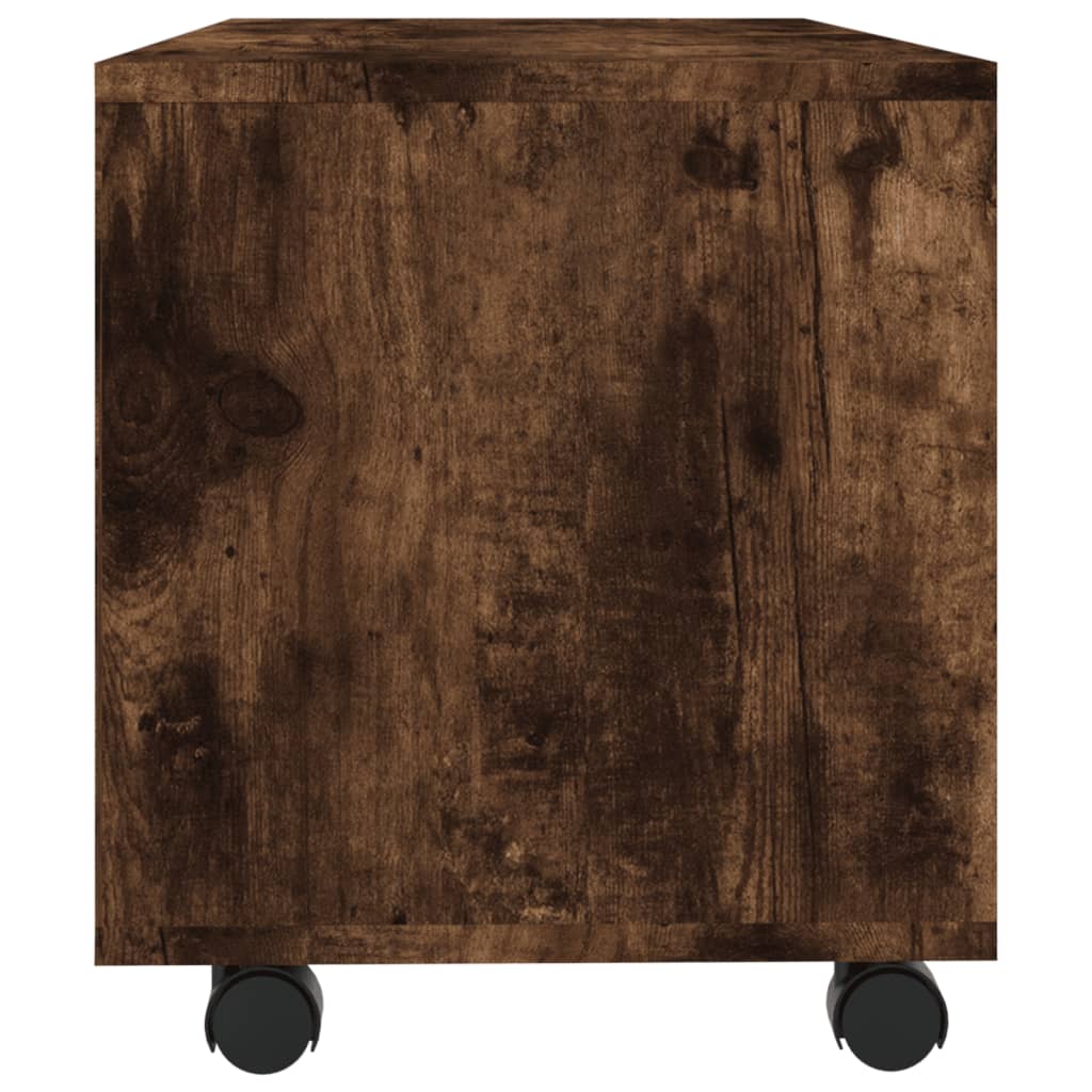 tv-bord med hjul 90x35x35 cm konstrueret træ røget egetræ