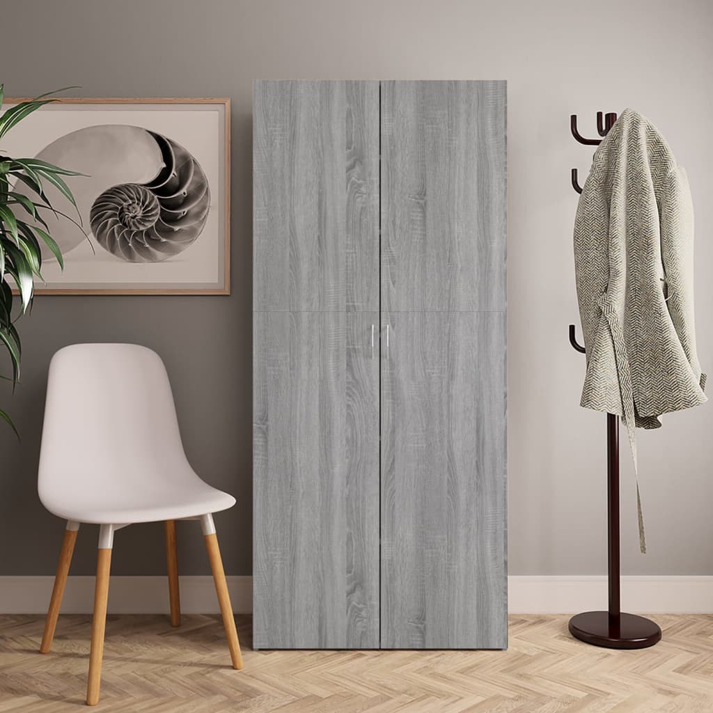 skoskab 80x35,5x180 cm konstrueret træ grå sonoma-eg
