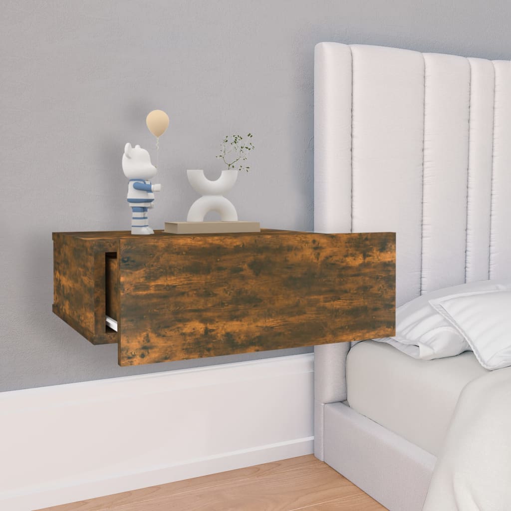 væghængt natbord 40x30x15 cm konstrueret træ røget egetræ