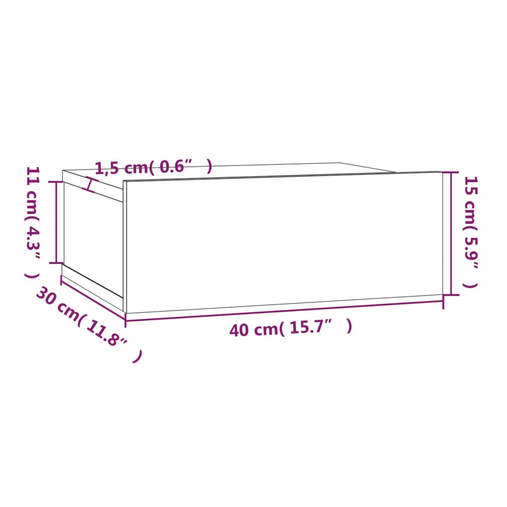 væghængt natbord 40x30x15 cm konstrueret træ røget egetræ