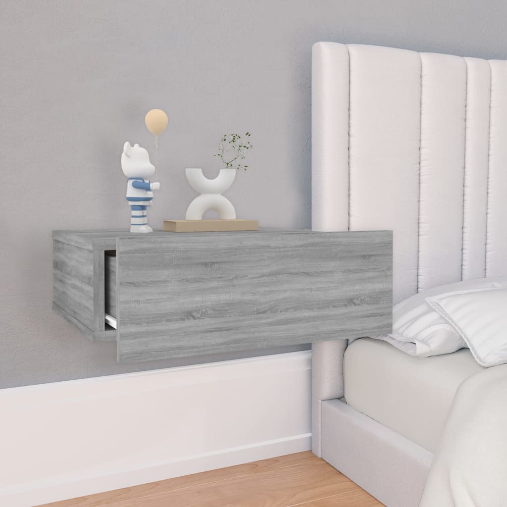væghængt natbord 40x30x15 cm konstrueret træ grå sonoma