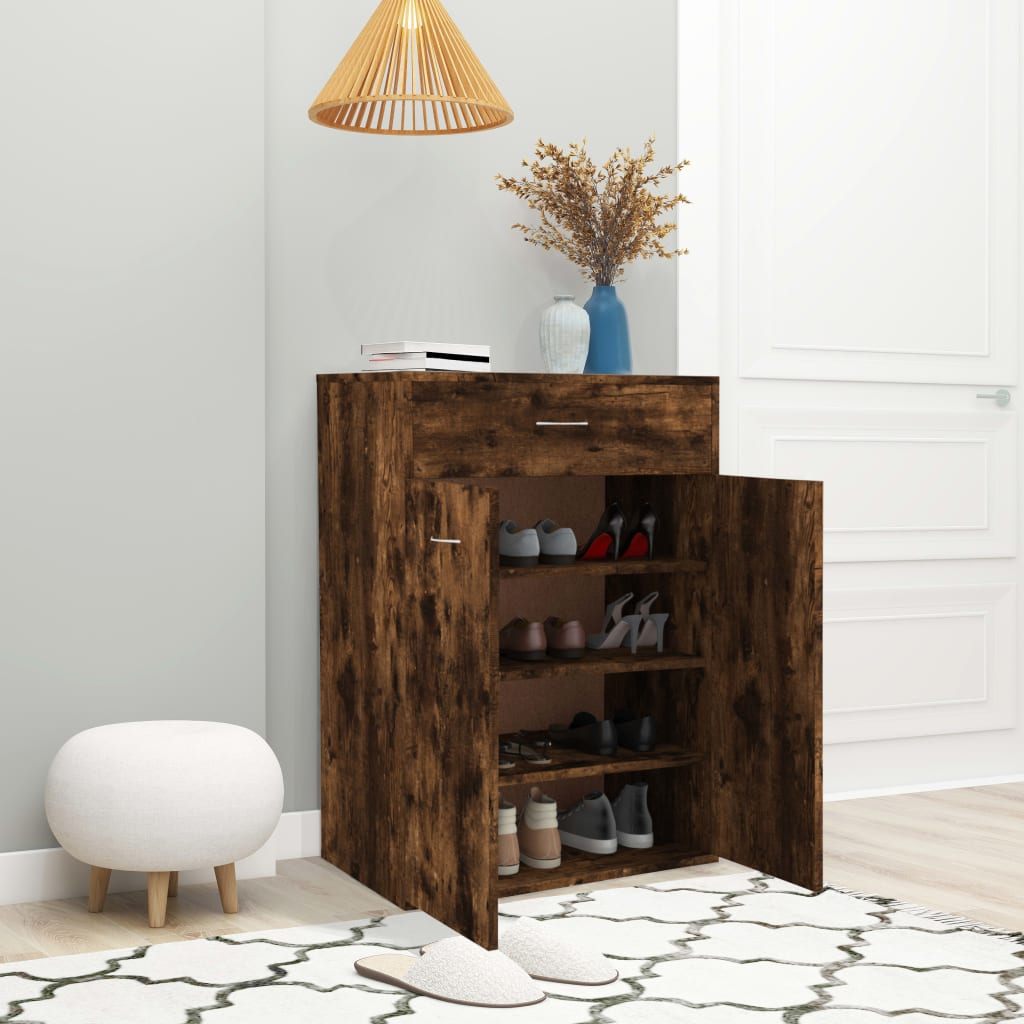 skoskab 60x35x84 cm konstrueret træ røget egetræsfarve