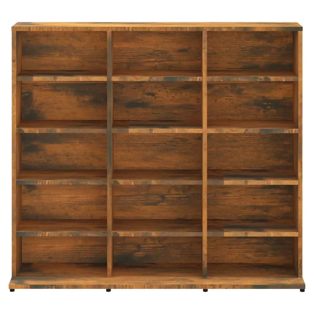 cd-reol 102x23x89,5 cm konstrueret træ røget egetræsfarve