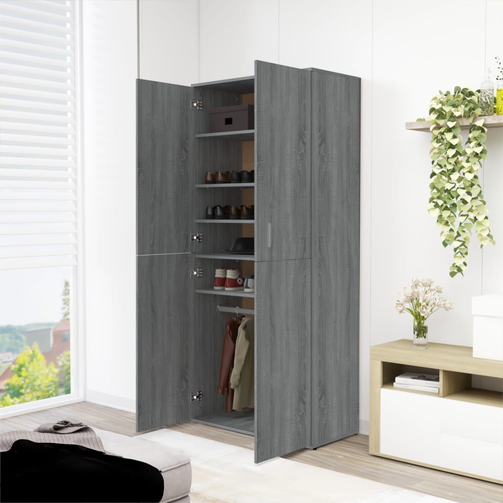 skoskab 80x39x178 cm konstrueret træ grå sonoma-eg