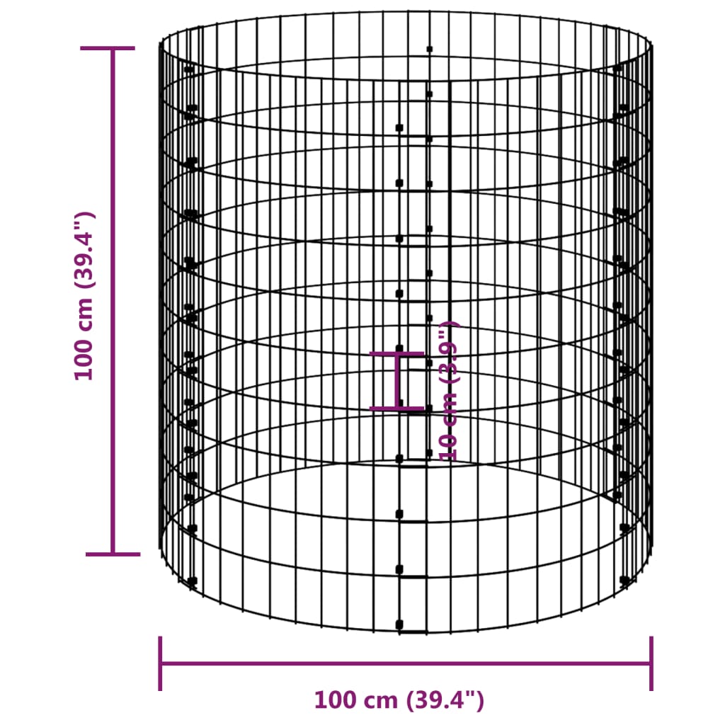gabionsøjle Ø100x100 cm galvaniseret stål rund