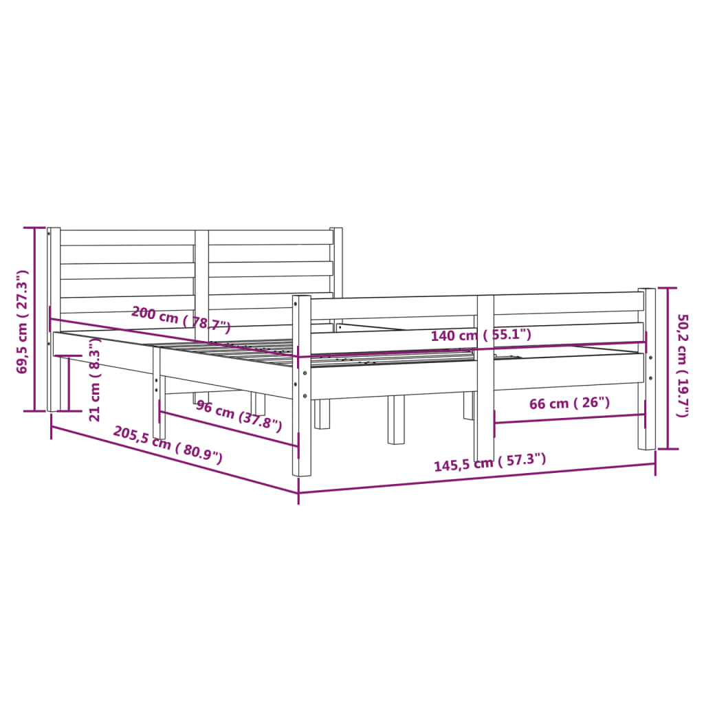 sengeramme 140x200 cm massivt træ hvid