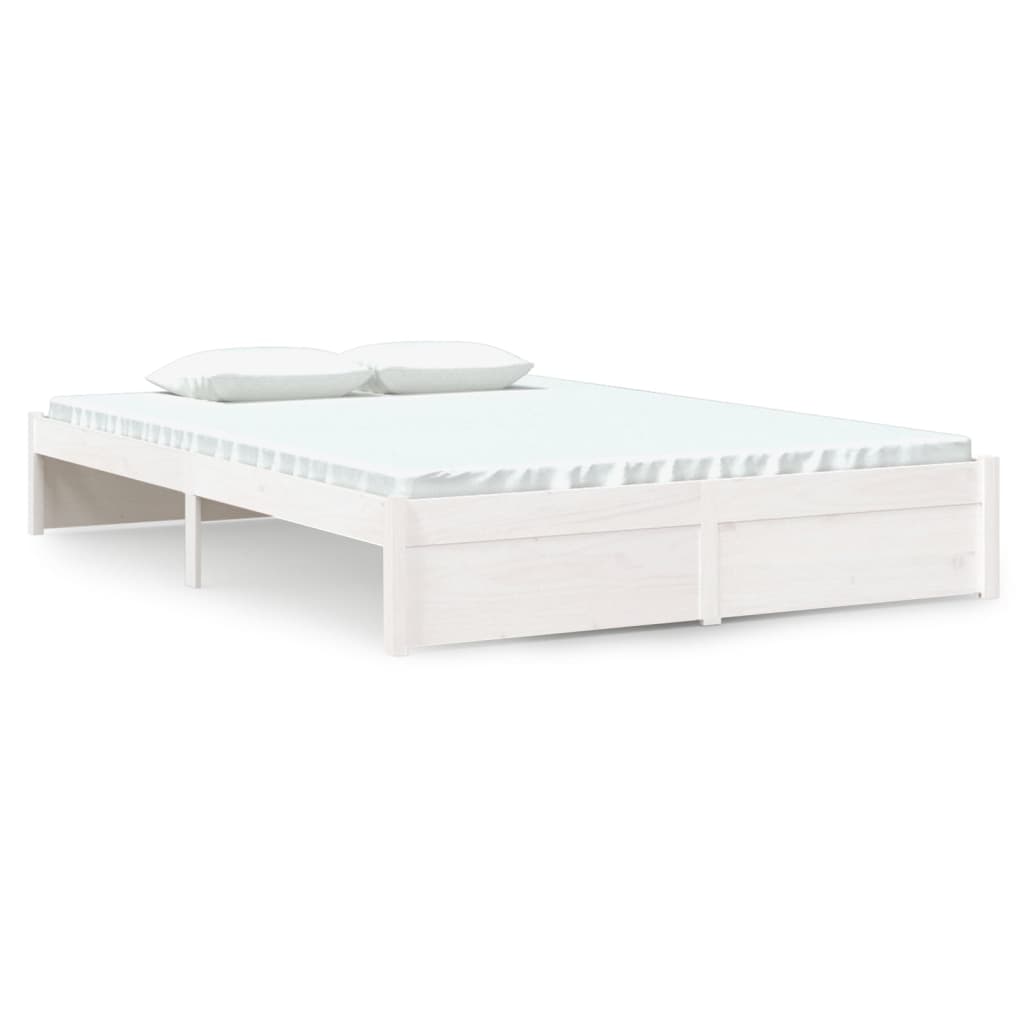 sengeramme 135x190 cm dobbelt massivt fyrretræ hvid