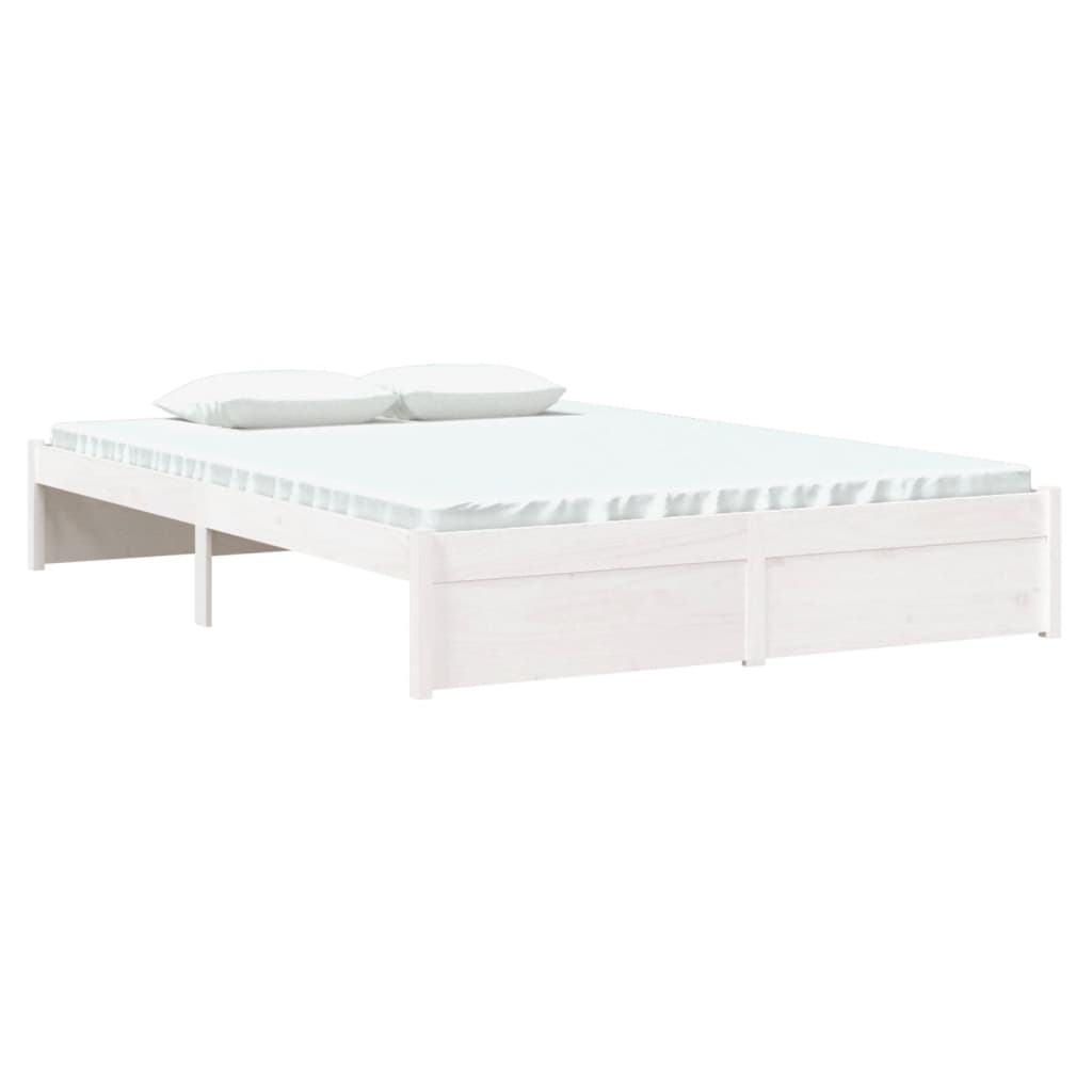 sengeramme 135x190 cm dobbelt massivt fyrretræ hvid