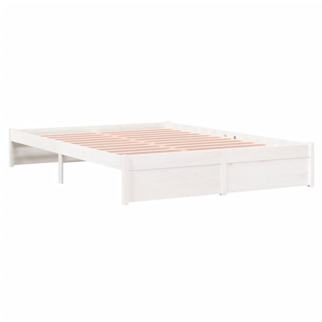 sengeramme 135x190 cm dobbelt massivt fyrretræ hvid