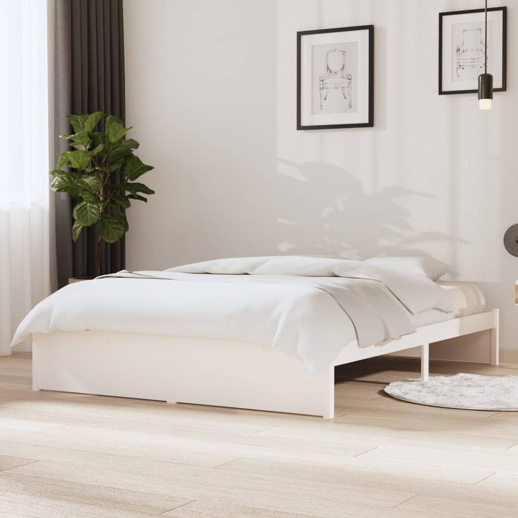 sengeramme 135x190 cm dobbelt massivt fyrretræ hvid