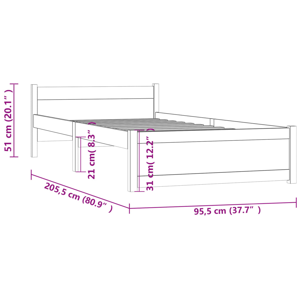 sengeramme 90x200 cm massivt træ sort