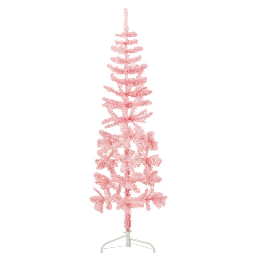 kunstigt halvt juletræ med juletræsfod 120 cm smalt pink