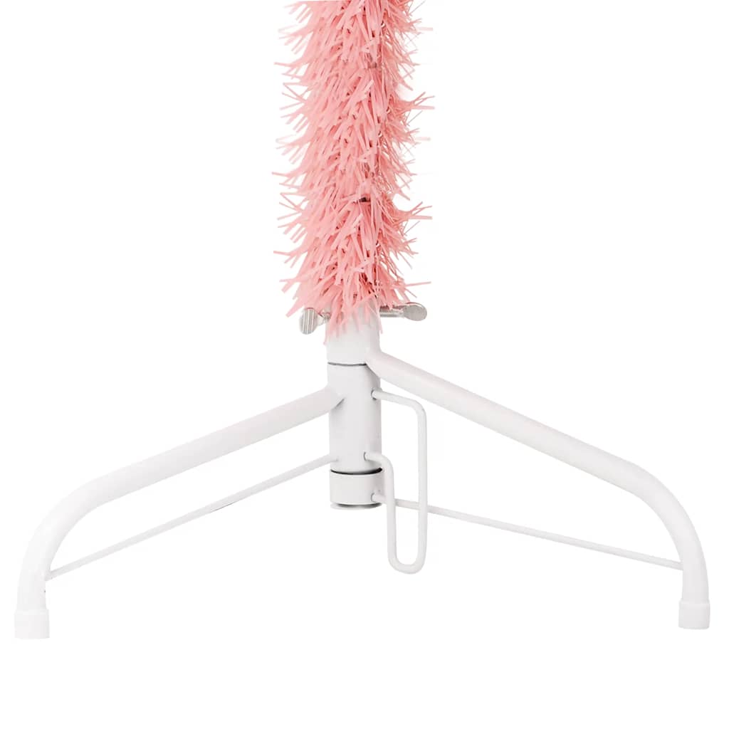 kunstigt halvt juletræ med juletræsfod 120 cm smalt pink