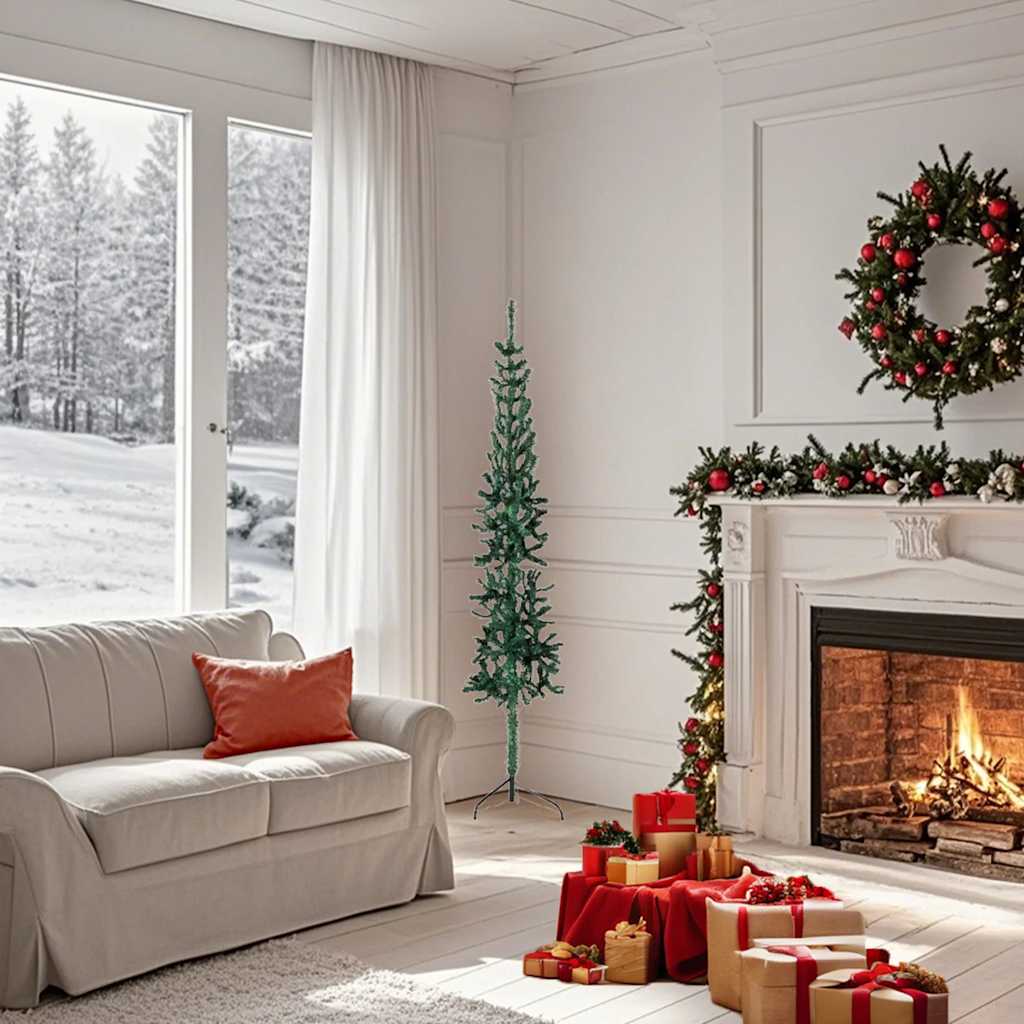 kunstigt halvt juletræ med juletræsfod 150 cm smalt grøn