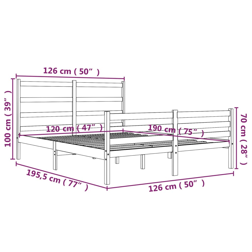 sengeramme 120x190 cm massivt fyrretræ