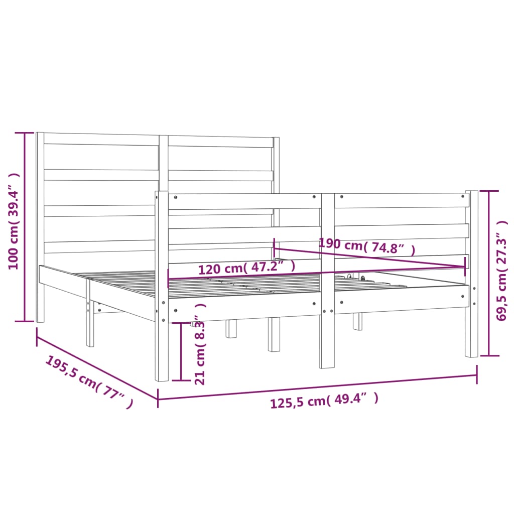 sengeramme 120x190 cm massivt fyrretræ