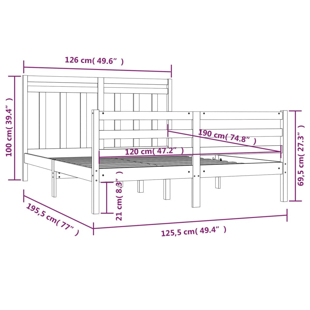 sengeramme 120x190 cm massivt træ