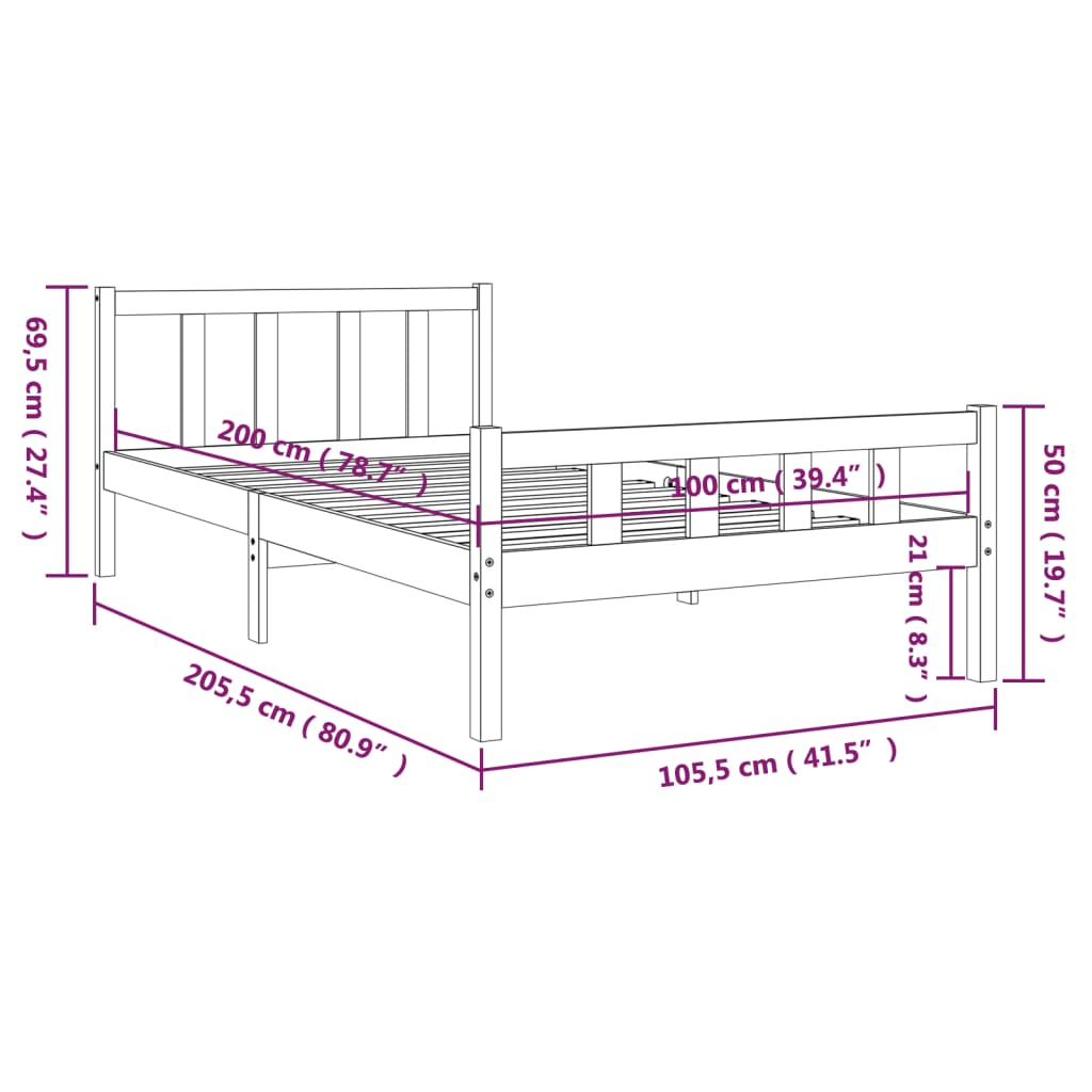 sengeramme 100x200 cm massivt træ