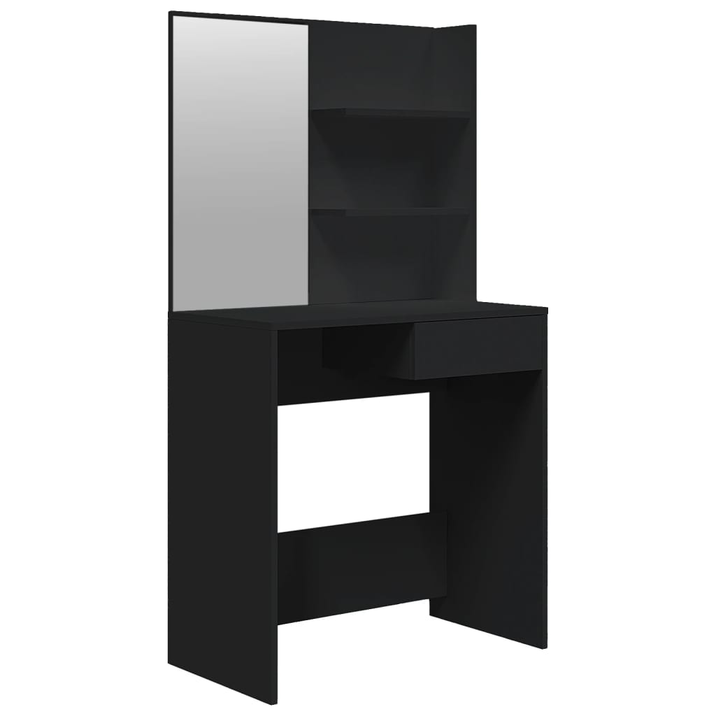 makeupbord med spejl 74,5x40x141 cm sort