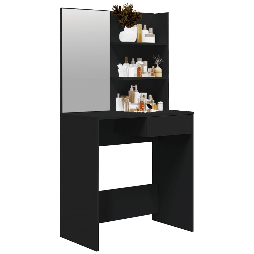 makeupbord med spejl 74,5x40x141 cm sort