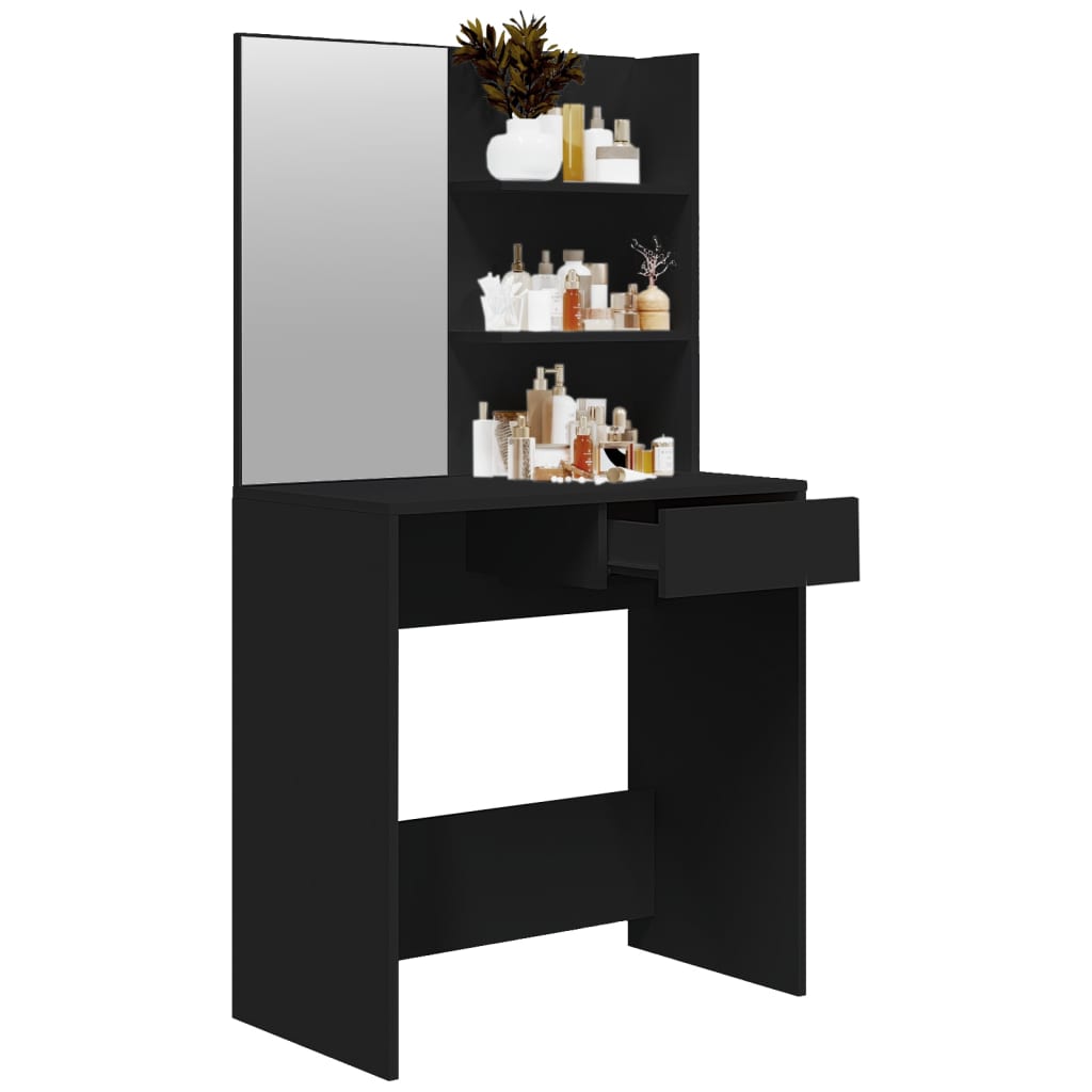 makeupbord med spejl 74,5x40x141 cm sort