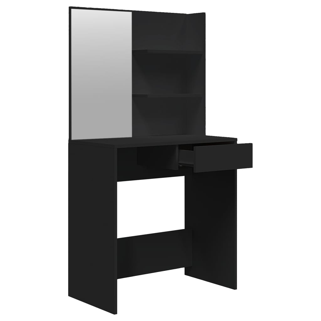 makeupbord med spejl 74,5x40x141 cm sort