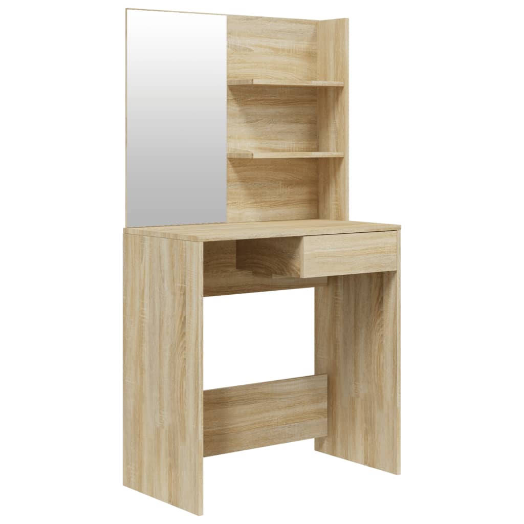 makeupbord med spejl 74,5x40x141 cm sonoma-eg