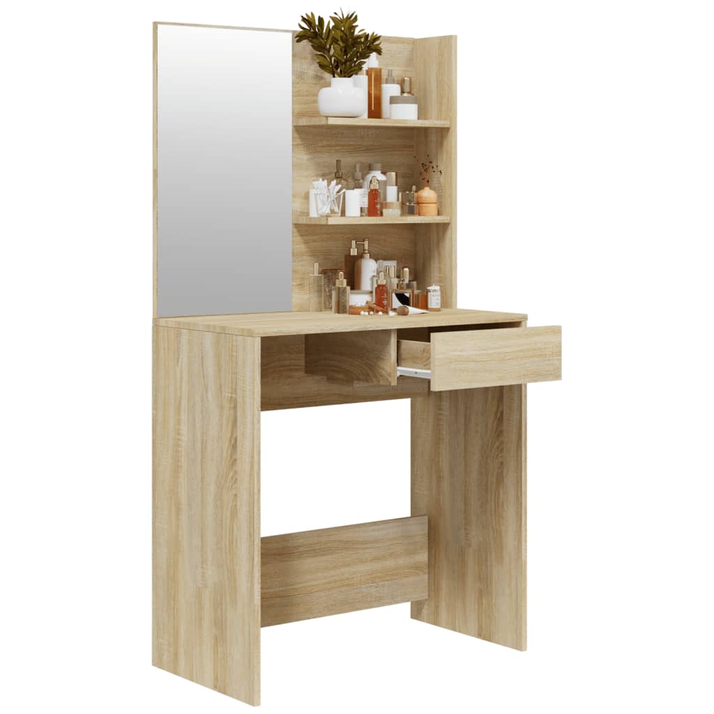 makeupbord med spejl 74,5x40x141 cm sonoma-eg