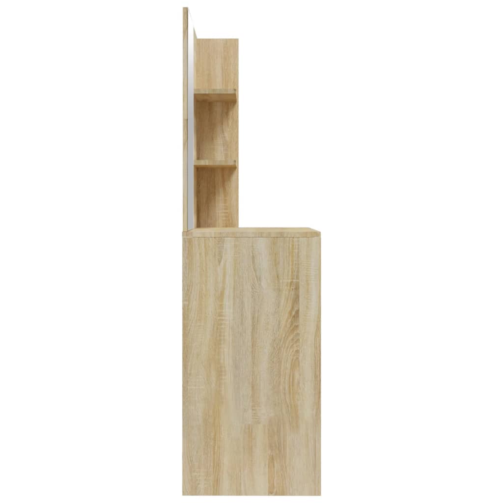 makeupbord med spejl 74,5x40x141 cm sonoma-eg