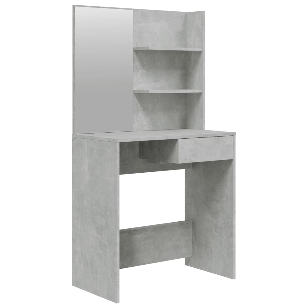 makeupbord med spejl 74,5x40x141 cm betongrå
