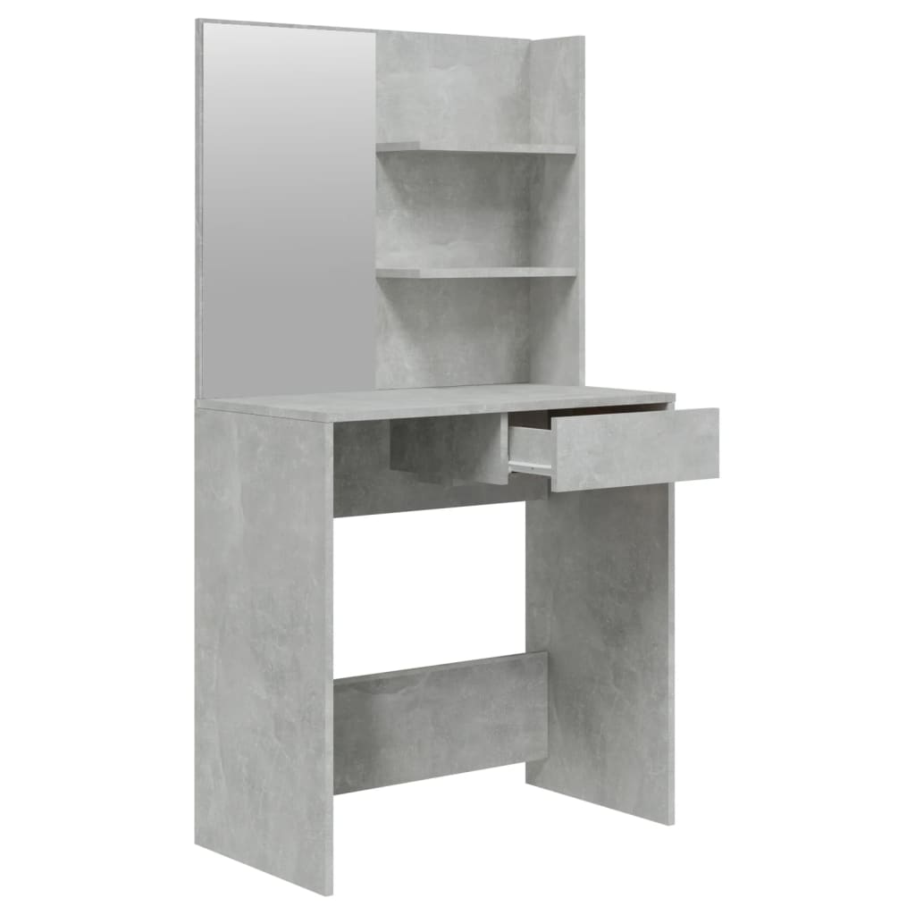 makeupbord med spejl 74,5x40x141 cm betongrå