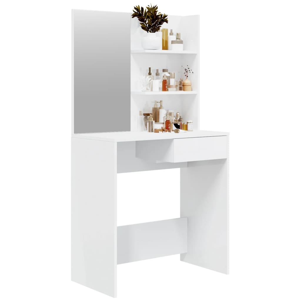 makeupbord med spejl 74,5x40x141 cm hvid højglans