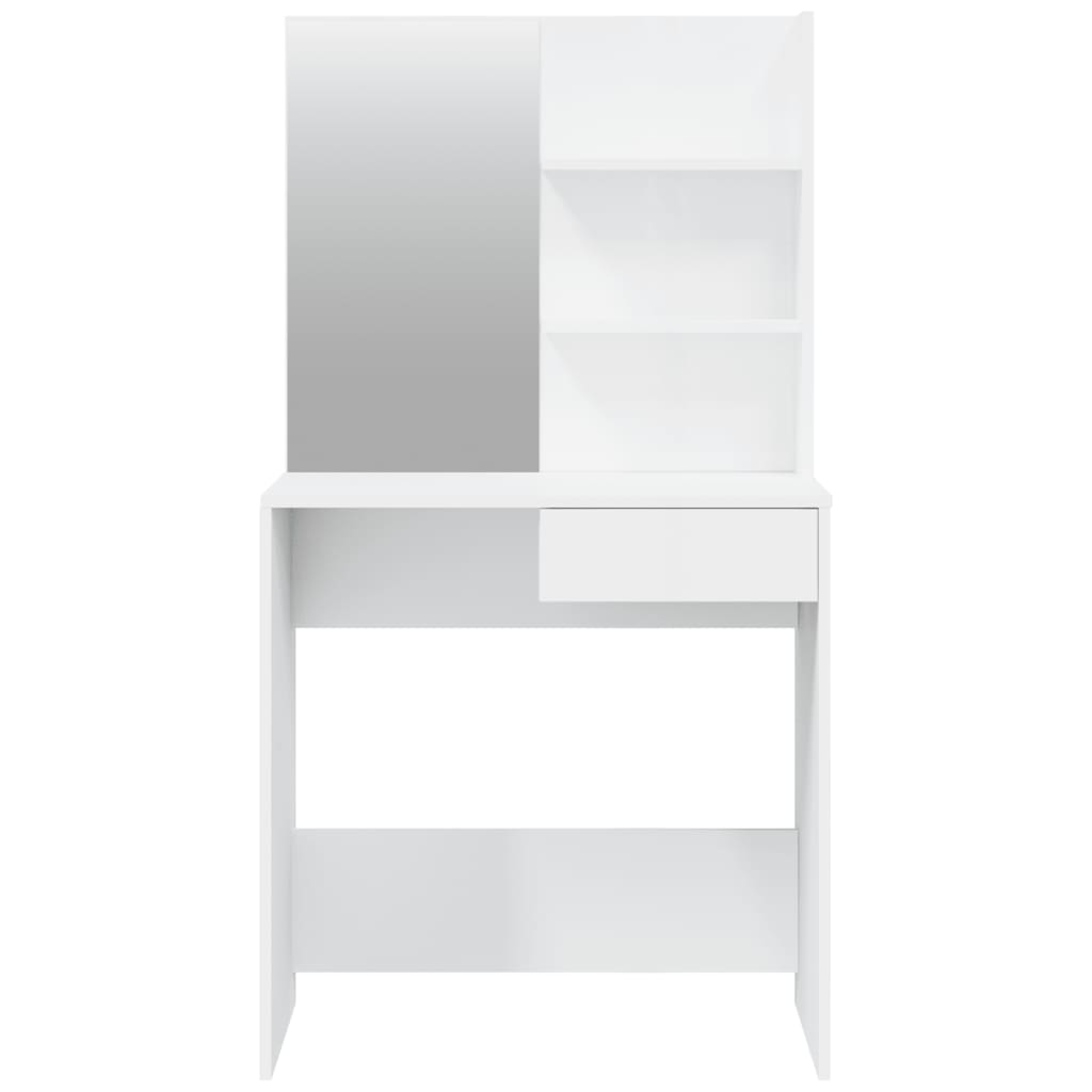 makeupbord med spejl 74,5x40x141 cm hvid højglans